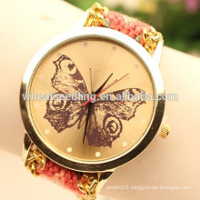 Fashion Handmade Braided Ladies Quartz Thread butterfly Watch Geneva Bracelet Watch